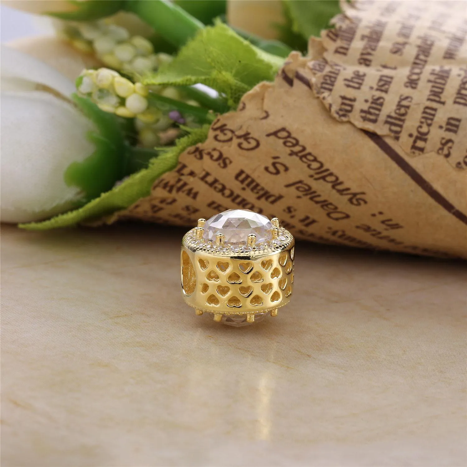 PANDORA Radiant Hearts Charm, 14K Gold  Clear CZ - 750843CZ